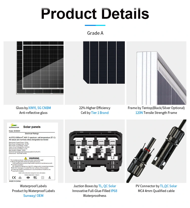 Wholesale All Black Cost 100W 275W 365W 9bb 300W 200W 150W 400 Watt PV Half Cell Doubble Glass Solar Panel