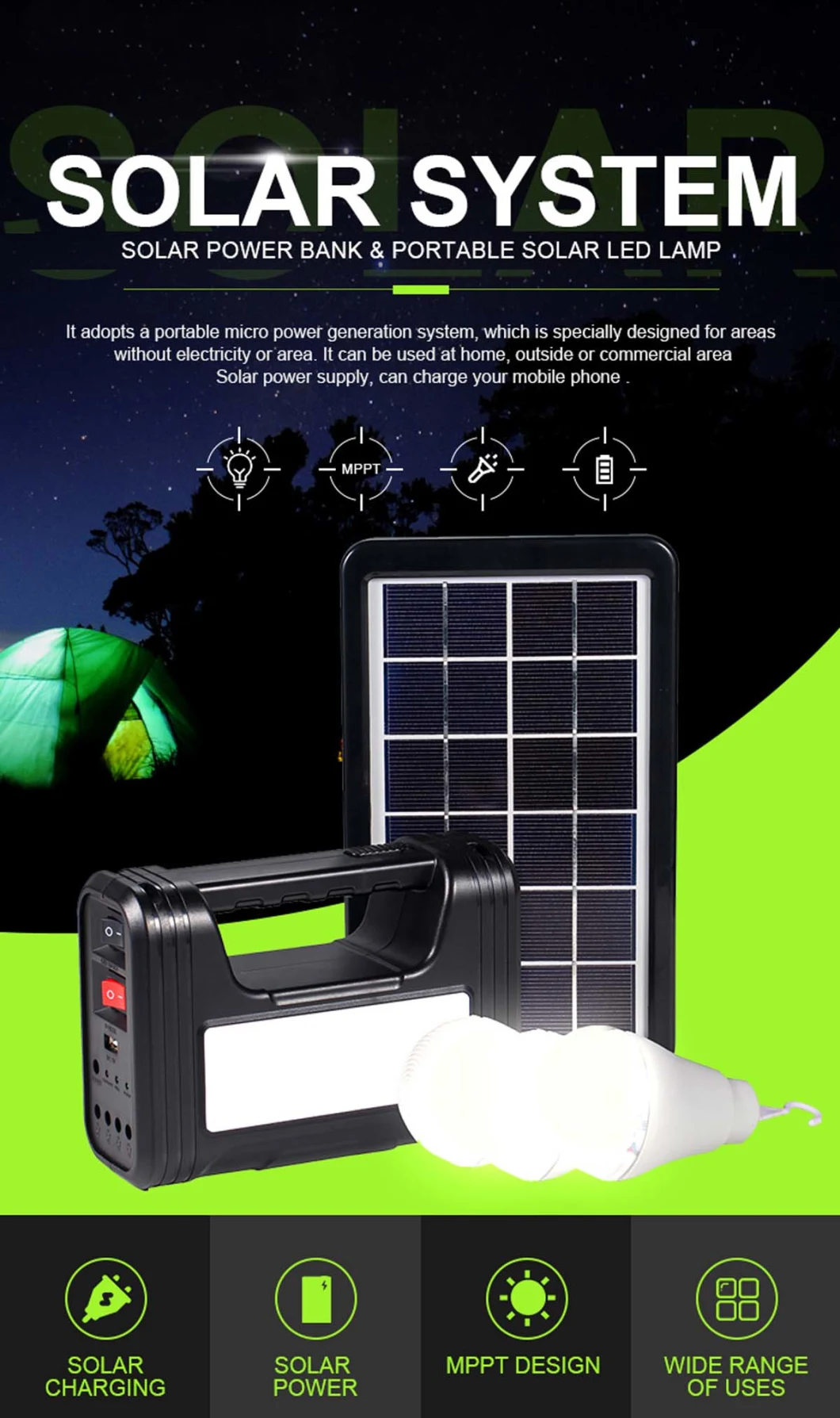 Solar Lantern Light 5 Modes USB Solar Portable Tent Lamp Outdoor Night LED Bulb Lamps Market Emergency Camping Light